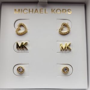 Michael Kors Gold-Tone Heart,‎ Logo And Stud Earrings Set
